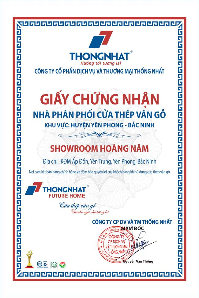 giấy chứng nhận đại lý hoàng năm bắc ninh